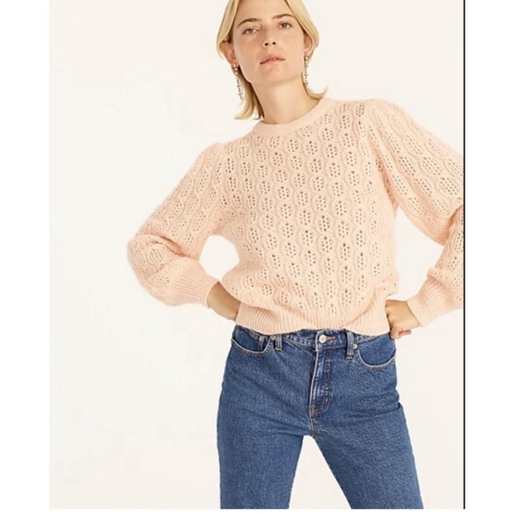 J. Crew Balloon Sleeve Cable Knit Peach Pink Alpaca Wool Blend Sweater Womens XL